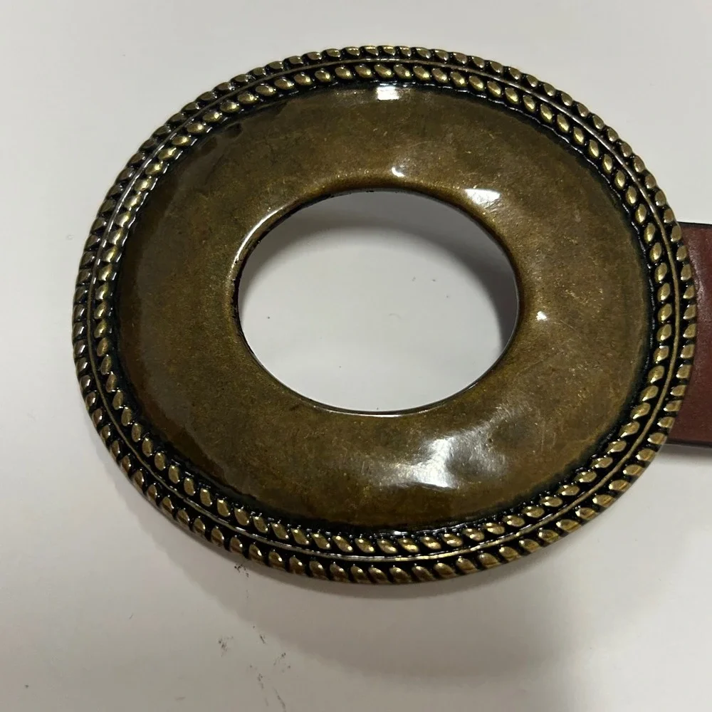 Coldwater Creek Brown Leather Western Belt Brass Hook Buckle Plus Size 1X 2X